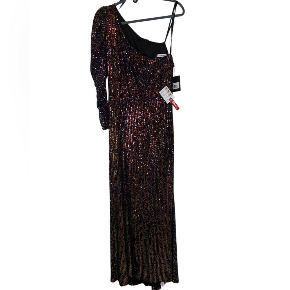 NWT Mac Duggal one sleeve iridescent sequin column gown size 8 26591 - Picture 4 of 11